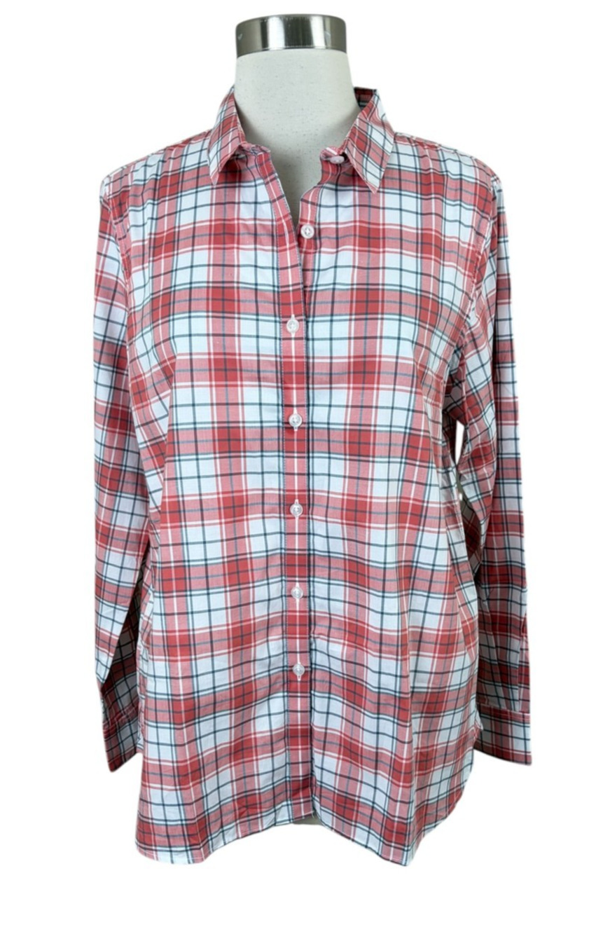 Garnet Hill NWOT Essential Plaid Peruvian Cotton Shirt Size 6 Classic
